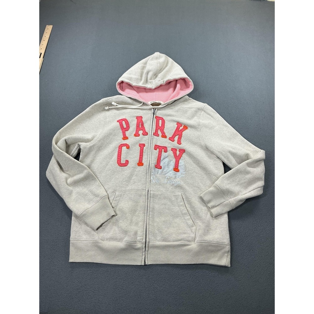 Old Navy Hoodie Womens‎ XL Gray Park City Ski Lodge Fleece Zip Lined Logo Mall